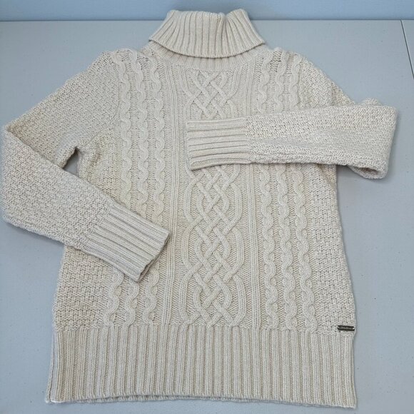 Eddie Bauer Cable Knit Turtleneck Sweater Lambs Wool Fisherman Medium - Picture 1 of 7